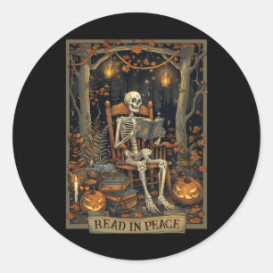Read In Peace Skeleton Halloween Read Banned Books Classic Round Sticker
