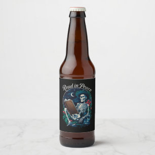 Read in Peace Skeleton Reading Book Lover Bookish  Beer Bottle Label