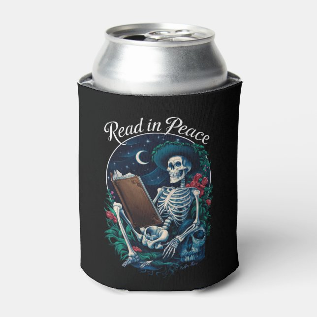 Read in Peace Skeleton Reading Book Lover Bookish  Can Cooler (Can Front)