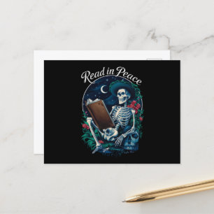 Read in Peace Skeleton Reading Book Lover Bookish  Postcard