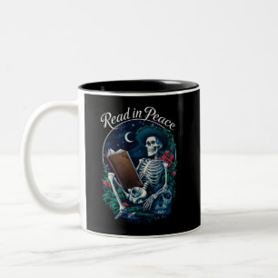 Read in Peace Skeleton Reading Book Lover Bookish  Two-Tone Coffee Mug