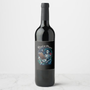 Read in Peace Skeleton Reading Book Lover Bookish  Wine Label