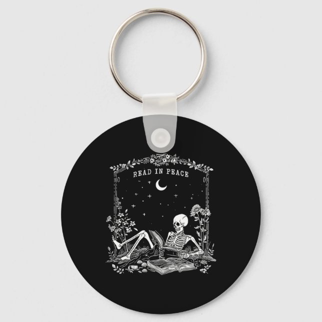Read In Peace Spooky Teacher Skeleton Trick Teach  Keychain (Front)