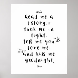 Read Me A Story, Tuck Me In Tight Nursery Quote Poster