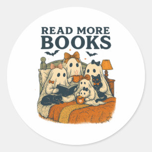 Read More Books Cute Ghost Family Halloween Men Wo Classic Round Sticker