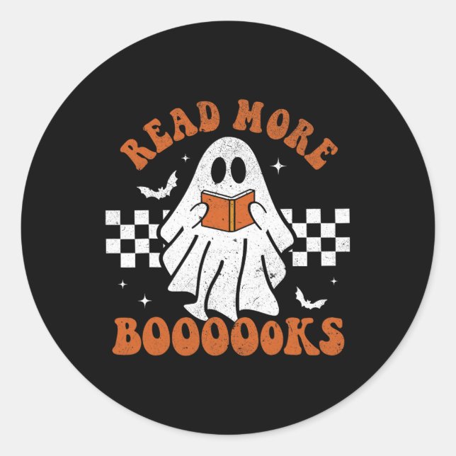 Read More Books Cute Ghost Reading Book Teacher Ha Classic Round Sticker (Front)