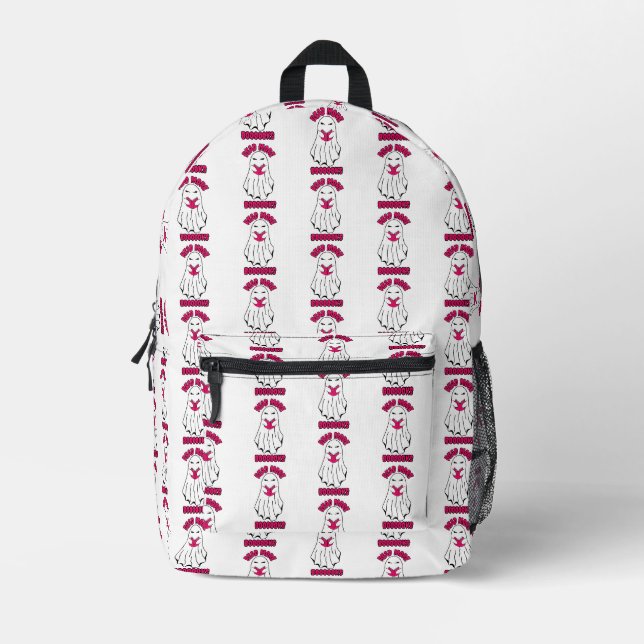Read more Books Halloween Ghost Pink Printed Backpack (Front)