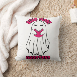 Read more Books Halloween Ghost Pink Throw Pillow