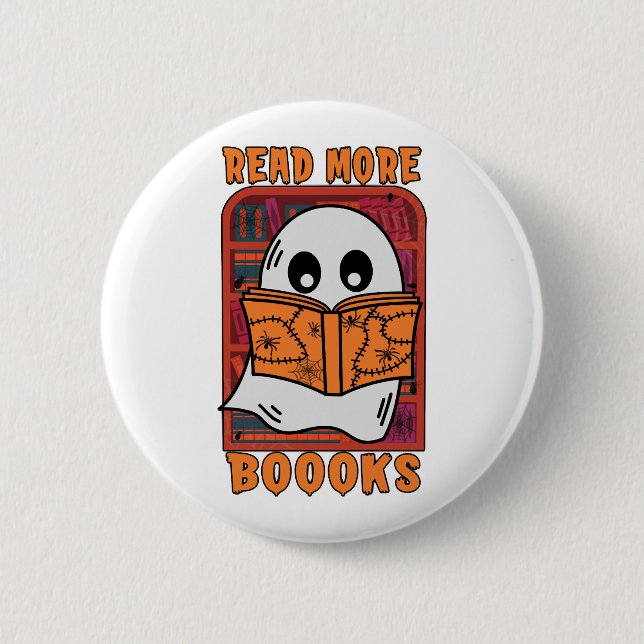 Read More Books Library Ghost Reading Halloween 2 Inch Round Button (Front)