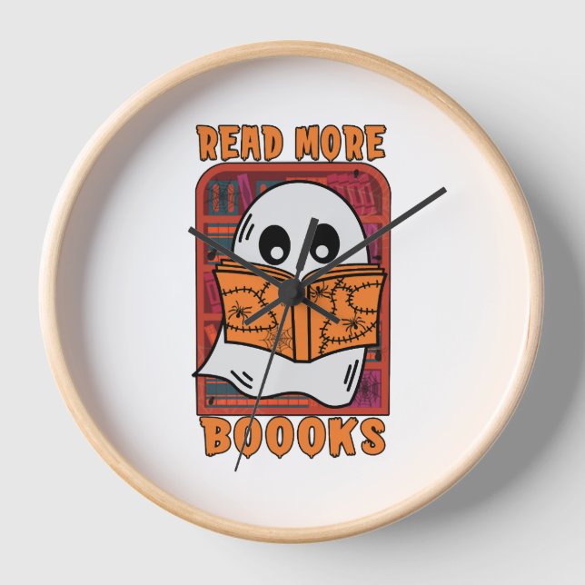 Read More Books Library Ghost Reading Halloween Clock (Front)