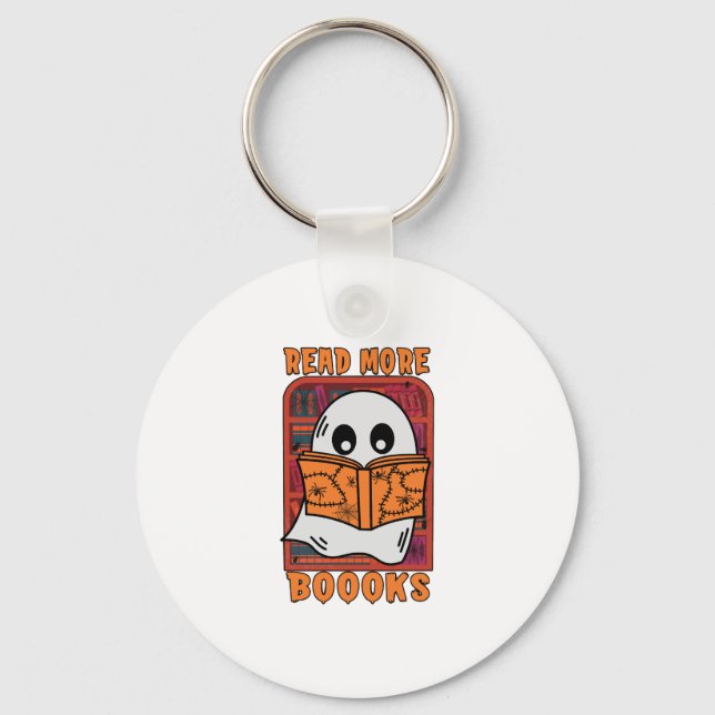 Read More Books Library Ghost Reading Halloween Keychain (Front)