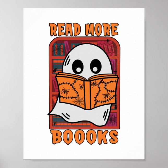 Read More Books Library Ghost Reading Halloween Poster (Front)