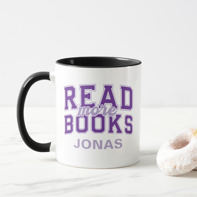 Read More Books Purple Varsity Readers Bookworm Mug (With Donut)