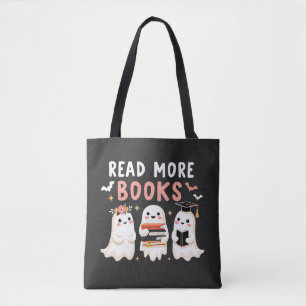 Read more books Spooky Halloween Ghost Book Lovers Tote Bag