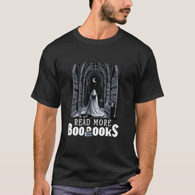Read More Boooooks Ghost Reading Book Gothic Hallo T-Shirt (Front)