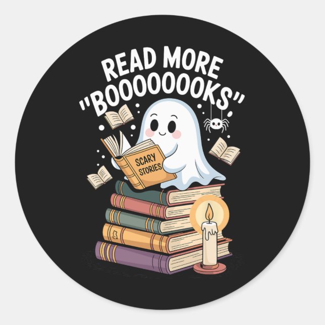 Read More Booooooks Ghost Reading Halloween Art Te Classic Round Sticker (Front)