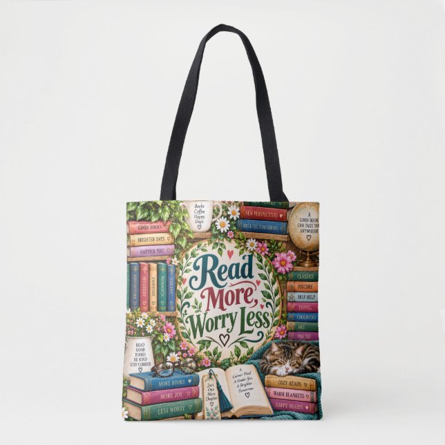 Read More Worry Less Book Tote Bag (Front)