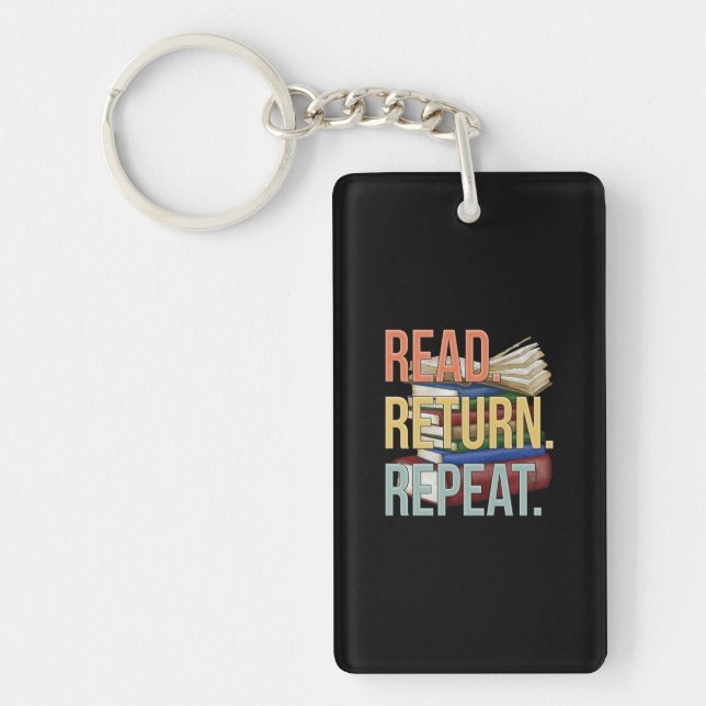 Read Return Repeat Funny Librarian Book Reading Keychain (Front)