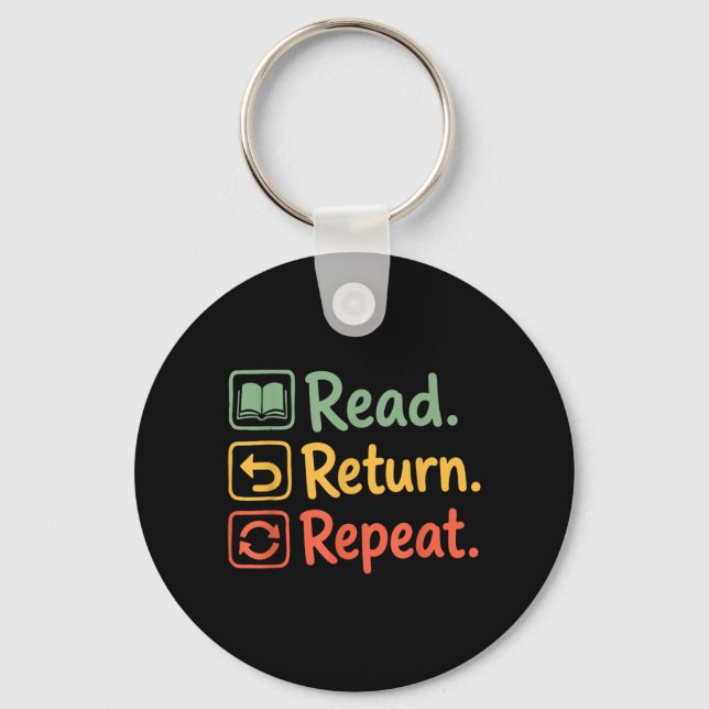 Read Return Repeat Reading Book Lovers Retro Keychain (Front)