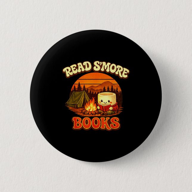 Read s'more books cute campfire reading book lover 2 inch round button (Front)