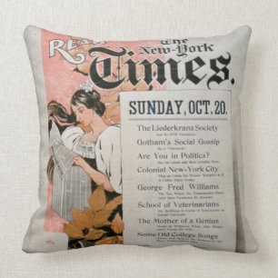 'Read The New York Times' (colour litho) Throw Pillow