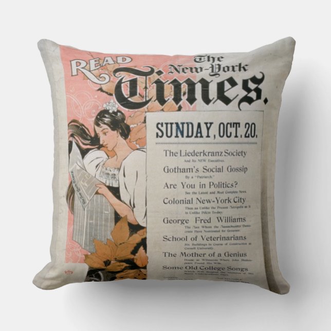 'Read The New York Times' (colour litho) Throw Pillow (Front)