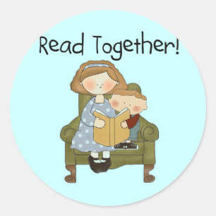 Read Together Mom and Boy Tshirts and Gifts Classic Round Sticker