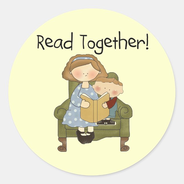 Read Together Mom and Boy Tshirts and Gifts Classic Round Sticker (Front)
