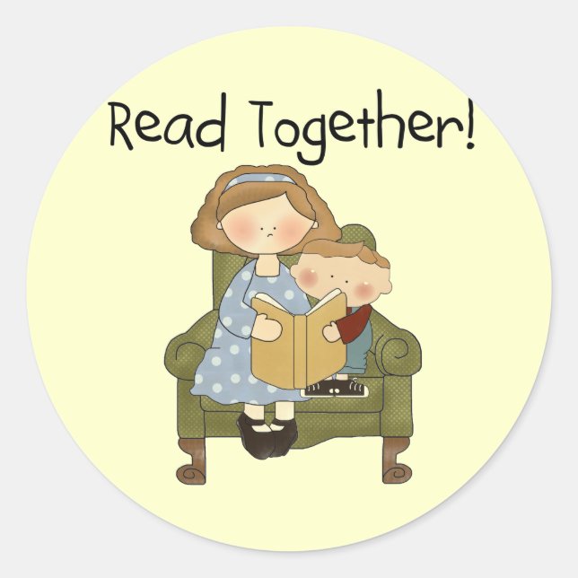 Read Together Mom and Boy Tshirts and Gifts Classic Round Sticker (Front)