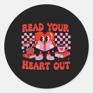 Read Your Heart Out Valentine Reading Book Kid Tea Classic Round Sticker