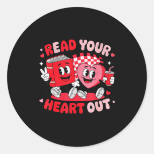 Read Your Heart Out Valentine's Day Retro Teacher Classic Round Sticker