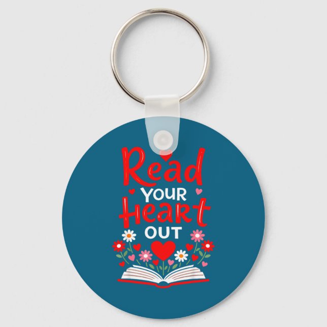 Read Your Heart Valentine Reading Book Girls Flowe Keychain (Front)