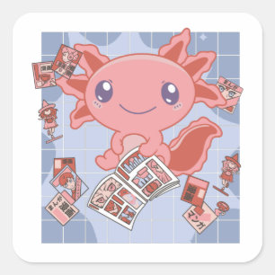 Readalotl Axolotl Lovers Sweet Animals Mangas Squa Square Sticker