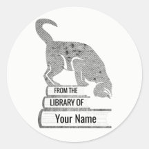 Reader Black Cat Bookplate in Retro Halftone Style