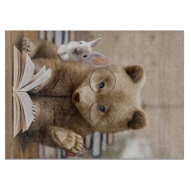 Reader Gift Bear And Rabbit Read Books Cutting Board (Front)