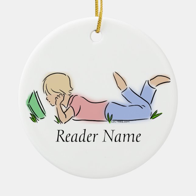 Reader in Grass (Custom Name) Ceramic Ornament (Front)