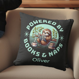 Reader Sloth. Unique Gift for Book Lover Throw Pillow