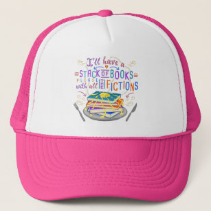 Readers Humour Stack of Books with Fictions Cute Trucker Hat
