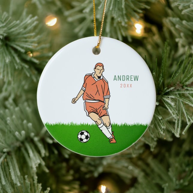 Readhead Boy Soccer Player Kid Name Year Dated Ceramic Ornament (Tree)