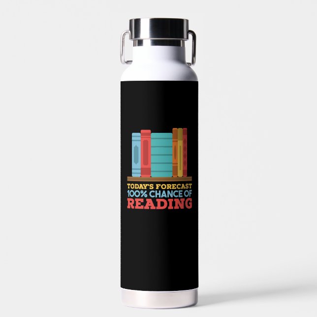 Reading - 100% Chance of Reading Funny Book Water Bottle (Front)