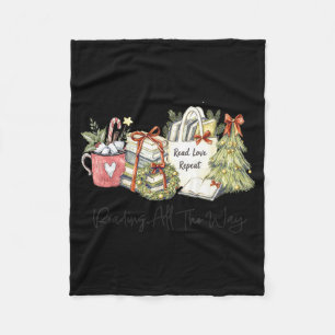 Reading All The Way Christmas Book Lover For Women Fleece Blanket