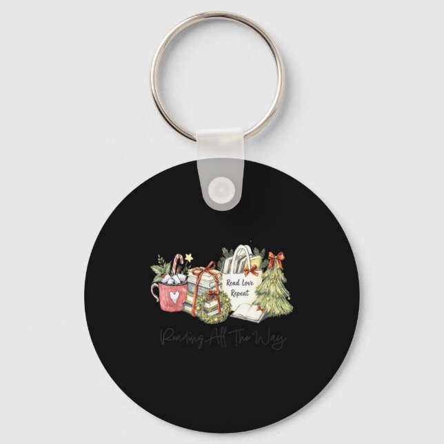 Reading All The Way Christmas Book Lover For Women Keychain (Front)