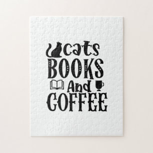 Reading Art Cats Books And Coffee Jigsaw Puzzle