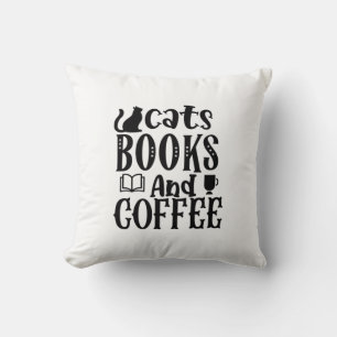 Reading Art Cats Books And Coffee Throw Pillow