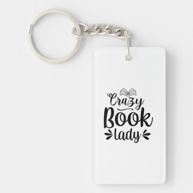 Reading Art Crazy Book Lady Keychain (Front)