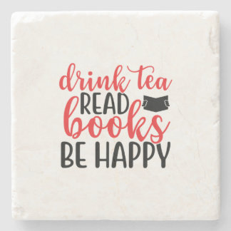 Reading Art Drink Tea Read Books Be Happy Stone Coaster