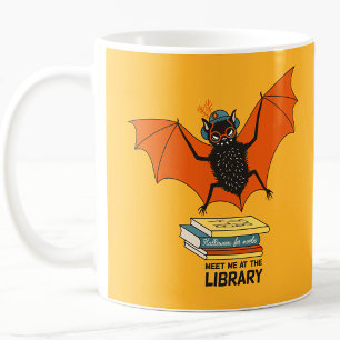Reading Bat   Whimsical Librarian with Books Coffee Mug