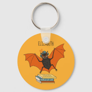 Reading Bat Whimsical Librarian with Books Keychain