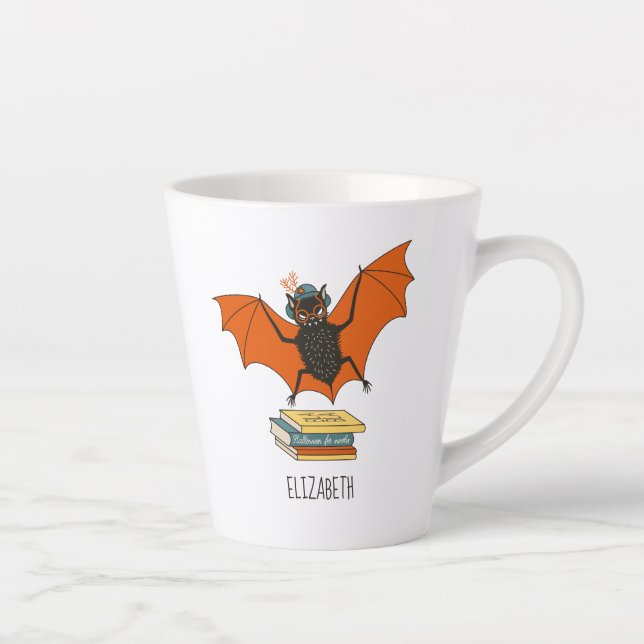 Reading Bat | Whimsical Librarian with Books Latte Mug (Right)