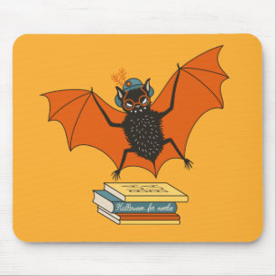 Reading Bat   Whimsical Librarian with Books Mouse Pad